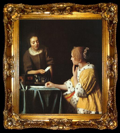 framed  JanVermeer Lady with her Maidservant, ta009-2