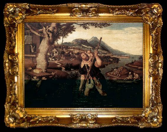framed  MOSTAERT, Jan Hilly River Landscape with St Christopher g, ta009-2
