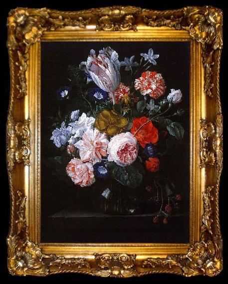 framed  Nicolaes Van Verendael A Tulip, Carnations and Morning Glory in a Glass Vase, ta009-2