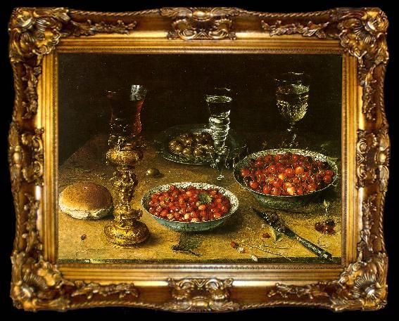 framed  Osias Beert Still Life with Cherries Strawberries in China Bowls, ta009-2