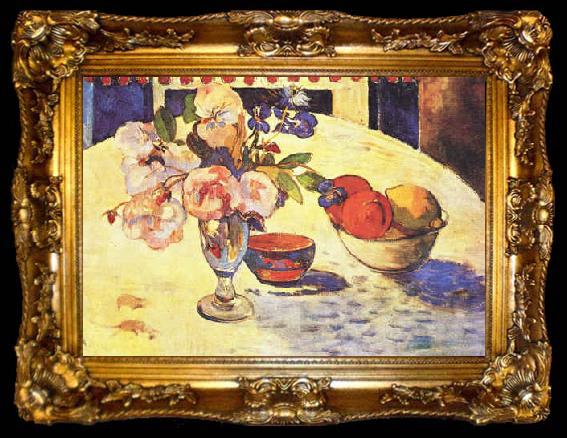 framed  Paul Gauguin Flowers and a Bowl of Fruit on a Table  4, ta009-2