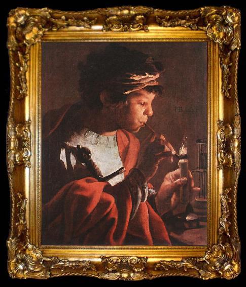 framed  TERBRUGGHEN, Hendrick Boy Lighting a Pipe aer, ta009-2