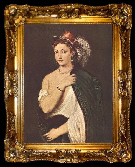 framed  TIZIANO Vecellio Portrait of a Young Woman r, ta009-2