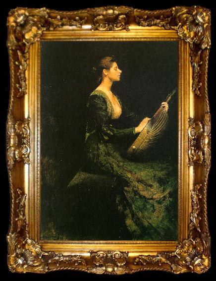 framed  Thomas Wilmer Dewing Lady with a Lute, ta009-2