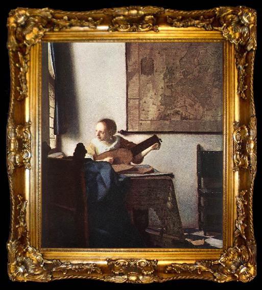 framed  VERMEER VAN DELFT, Jan Woman with a Lute near a Window wt, ta009-2