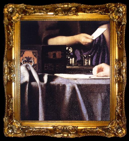 framed  VERMEER VAN DELFT, Jan Lady with Her Maidservant Holding a Letter (detail) r, ta009-2
