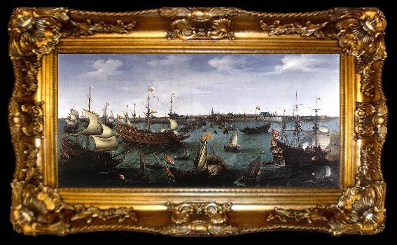 framed  VROOM, Hendrick Cornelisz. The Arrival at Vlissingen of the Elector Palatinate Frederick V wr, ta009-2