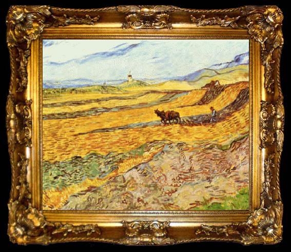 framed  Vincent Van Gogh Enclosed Field With Ploughman, ta009-2