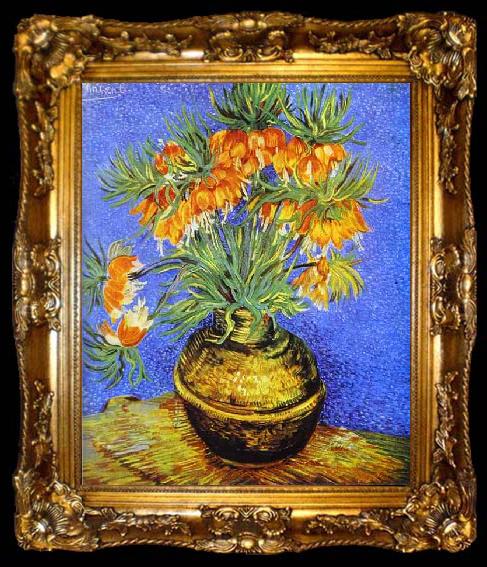framed  Vincent Van Gogh Crown Imperial Fritillaries in Copper Vase, ta009-2