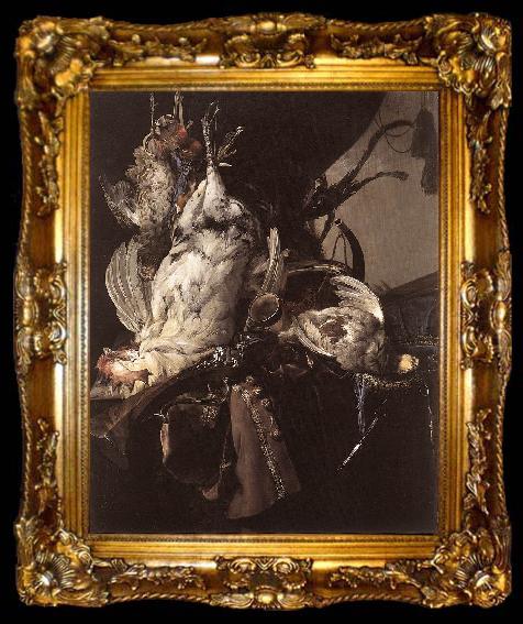 framed  Willem van Still-Life of Dead Birds and Hunting Weapons, ta009-2
