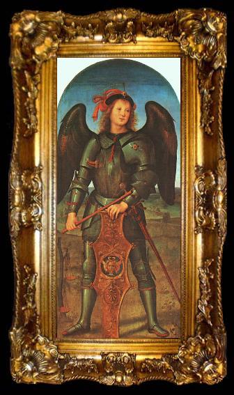 framed  PERUGINO, Pietro St. Michael (Panel of the Polytych of Certosa di Pavia) ag, ta009-2