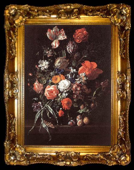 framed  RUYSCH, Rachel Still-Life with Bouquet of Flowers and Plums af, ta009-2