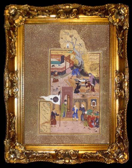 framed  Bihzad A holy personage at the gate of a shrine consoles a son over his father-s death, ta009-2