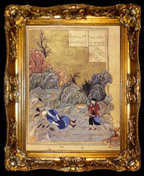 framed  Bihzad The suicide of the artist Farhad,forbidden union with the lovely Shirin, ta009-2