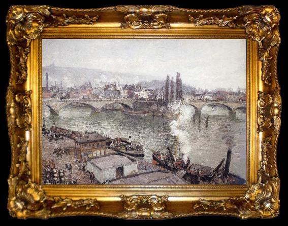 framed  Camille Pissarro The Stone Bridge in Rouen,dull weather, ta009-2