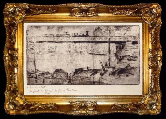 framed  Camille Pissarro The railway bridge at Pontoise, ta009-2