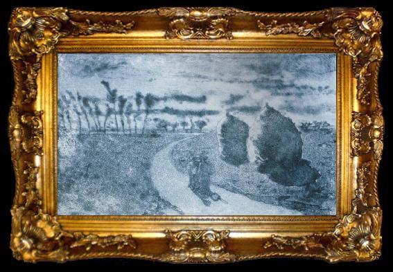 framed  Camille Pissarro Twilight with Haystacks, ta009-2