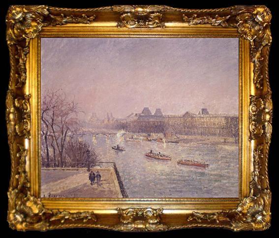 framed  Camille Pissarro Morning,winter sunshine,frost the Pont-Neuf,the Seine,the Louvre, ta009-2