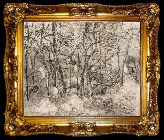 framed  Camille Pissarro Wooded landscape at L-Hermitage,Pontoise, ta009-2