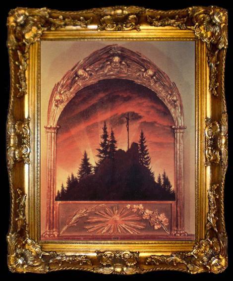 framed  Caspar David Friedrich Kreuz im Gebirge,Teschener Altar, ta009-2