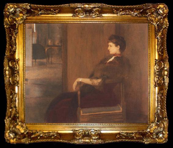 framed  Fernand Khnopff Portrait of Madame de Bauer, ta009-2