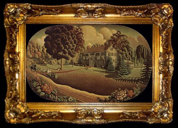 framed  Grant Wood The Painting, on the fireplace, ta009-2