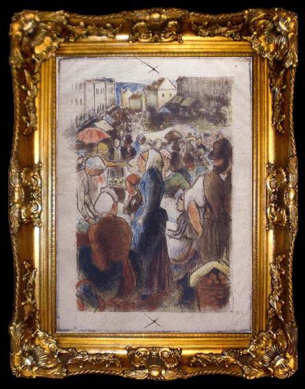 framed  Camille Pissarro Market at Gisors rue Cappeville, ta009-2
