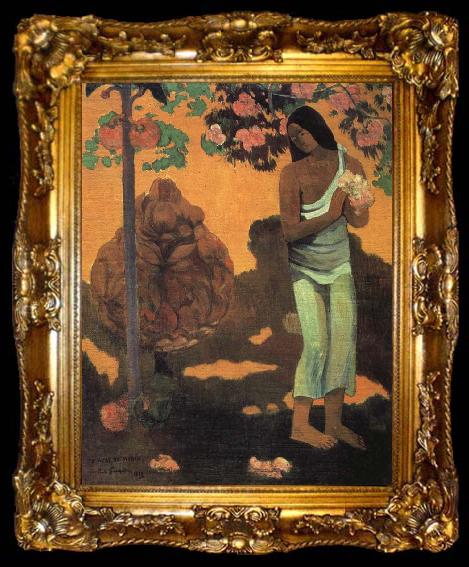 framed  Paul Gauguin Woman Holding Flowers, ta009-2