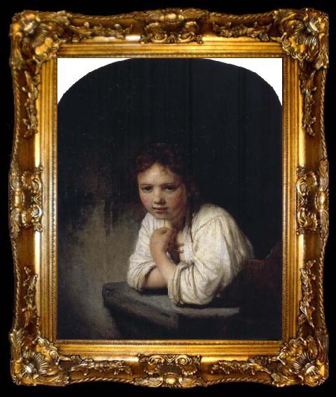 framed  REMBRANDT Harmenszoon van Rijn Girl Leaning on a Window Sill, ta009-2