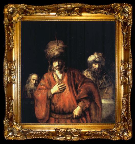 framed  REMBRANDT Harmenszoon van Rijn David and Uriah or Ahasuerus,Haman and Harbona, ta009-2