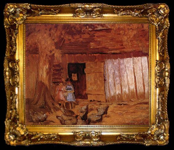 framed  Thomas Eakins Feed grain to Chickens, ta009-2