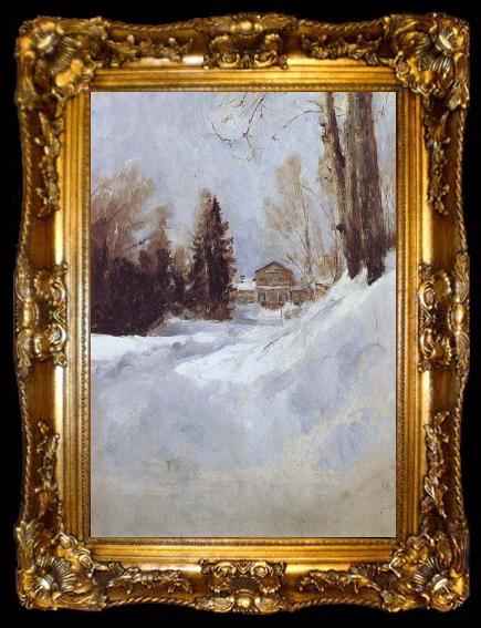 framed  Valentin Serov Winter in Abramtsevo-A House, ta009-2