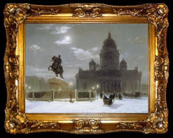 framed  Vasily Surikov Monument to Peter the Great on Senate Squar in St.Petersburg, ta009-2