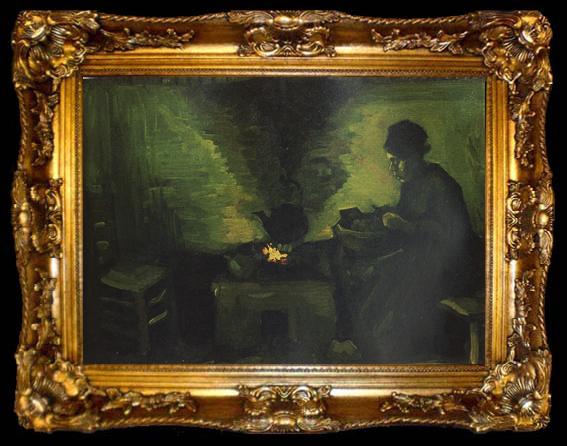 framed  Vincent Van Gogh Peasant Woman by the Fireplace (nn04), ta009-2