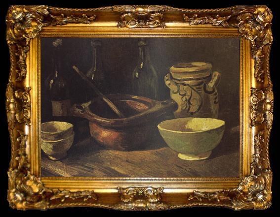 framed  Vincent Van Gogh Still Life with Three Bottles and Earthenware Vessel, ta009-2