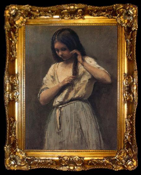 framed  Corot Camille Girl Peninandose, ta009-2