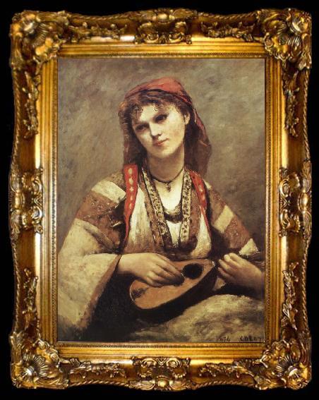 framed  Corot Camille Christine Nilson or Bohemia with Mandolin, ta009-2