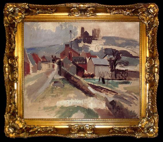 framed  Delaunay, Robert Study of Road and church, ta009-2