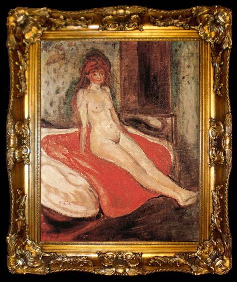 framed  Edvard Munch The Gril sitting on the red quilt, ta009-2