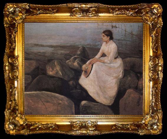 framed  Edvard Munch The Lady sitting the bank of the sea, ta009-2