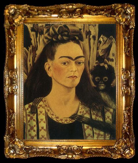 framed  Frida Kahlo The self-portrait artist and monkey, ta009-2