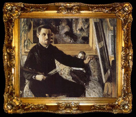 framed  Gustave Caillebotte The self-portrait in front of easel, ta009-2