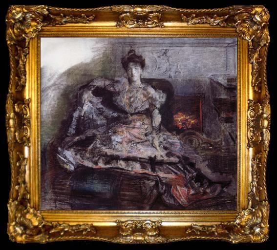 framed  Mikhail Vrubel The Portrait of Isabella  near the fireplace, ta009-2