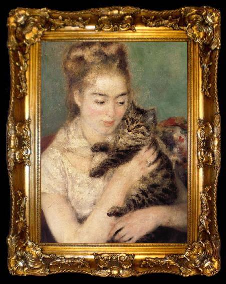 framed  Pierre-Auguste Renoir Woman with a Cat, ta009-2