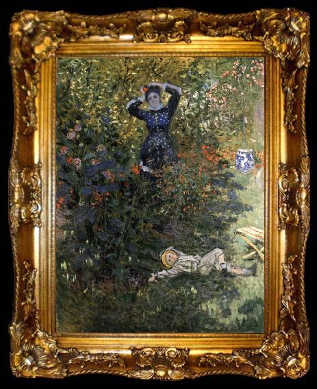 framed  Claude Monet Camille and Jean Monet in the Garden at Argenteuil, ta009-2