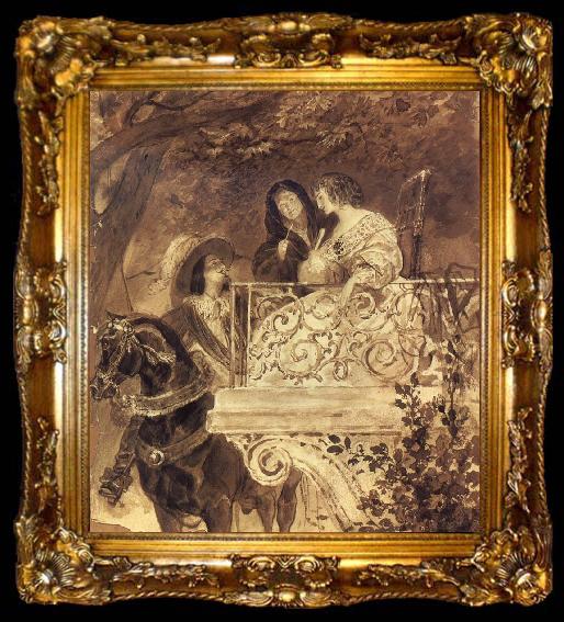 framed  Karl Briullov Two ladies on the balcony and a horseman, ta009-2