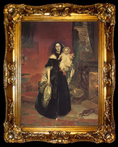 framed  Karl Briullov Portrait of Maria Beck with her daughter, ta009-2