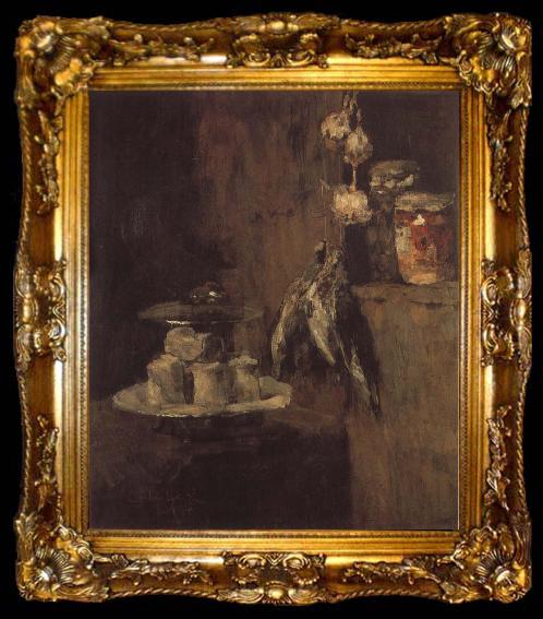 framed  Karl Schuch Still Life with Partridges and Cheese, ta009-2