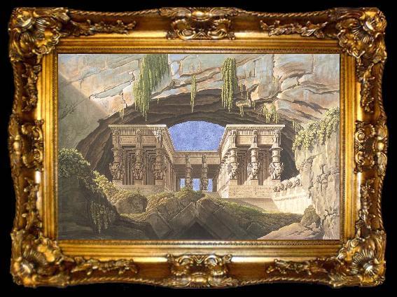 framed  Karl friedrich schinkel The Portico of the Queen of the Night-s Palace,decor for Mozart-s opera Die Zauberflote, ta009-2