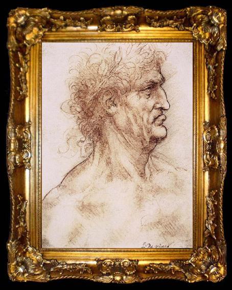 framed  LEONARDO da Vinci Profile one with book leaves gekroten of old man, ta009-2